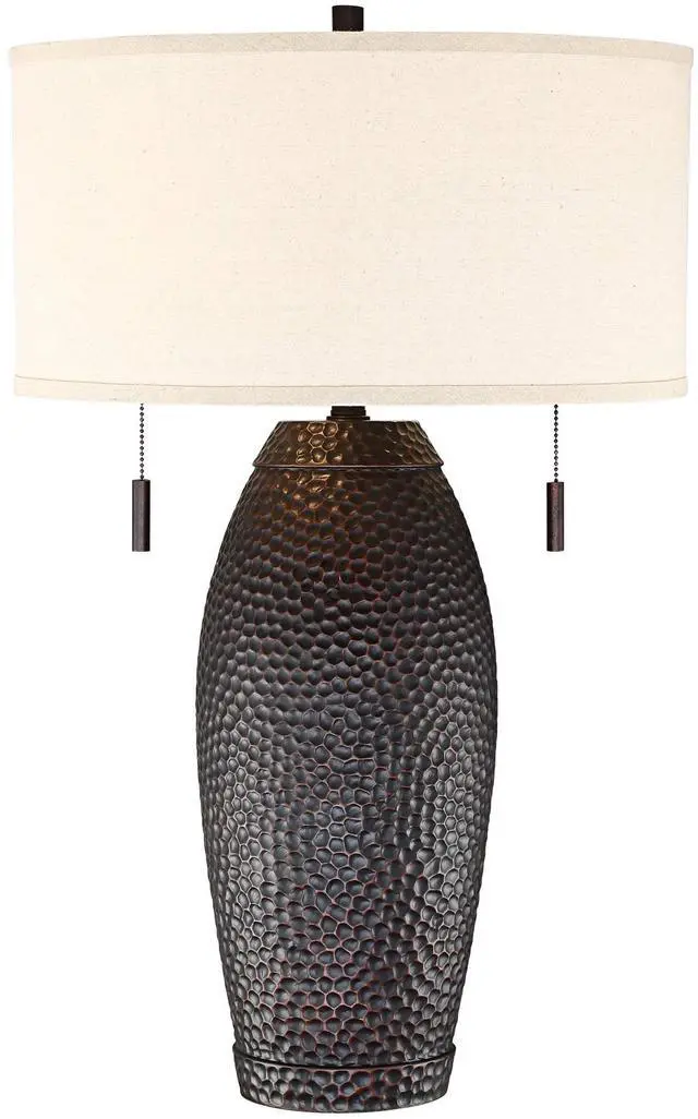Main image of Noah Rustic Farmhouse Industrial Vintage Table Lamp with Dimmer and USB Charging Port 31" Tall Bronze Oatmeal Drum Shade for Living Room Bedroom House Bedside Nightstand Home