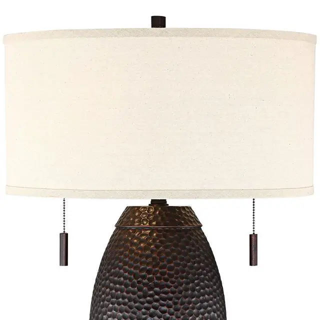 Alt view image 4 of 6 - Noah Rustic Farmhouse Industrial Vintage Table Lamp with Dimmer and USB Charging Port 31" Tall Bronze Oatmeal Drum Shade for Living Room Bedroom House Bedside Nightstand Home