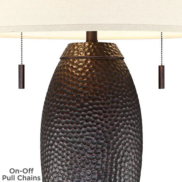 Alt view image 5 of 6 - Noah Rustic Farmhouse Industrial Vintage Table Lamp with Dimmer and USB Charging Port 31" Tall Bronze Oatmeal Drum Shade for Living Room Bedroom House Bedside Nightstand Home
