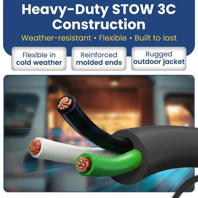 Alt view image 6 of 6 - 30 Amp RV Extension Cord 75ft Heavy Duty TT-30 Cable for Camper RV Electrical Hookup. This RV Power Cord 30 amp Includes Stow 3C Cable, and UL Listed US Company