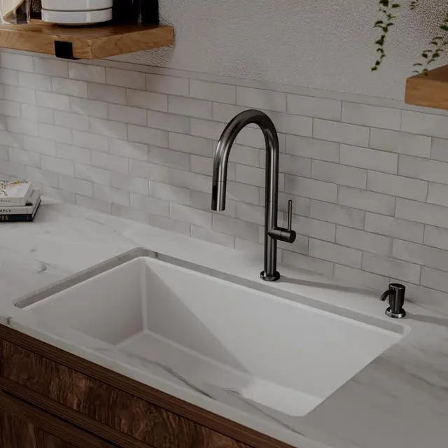 Alt view image 4 of 6 - Brynford Single-Handle Pull-Down Kitchen Faucet 2-Function Spray Head, High-Arc Spout, Modern 25mm Thin Profile, Spot-Free Finish, 26½ Braided Retractable Hose (Spot Free Gunmetal Grey)