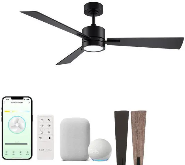 Main image of Bali 42in 3-Blade Smart Indoor or Outdoor Ceiling Fan 2700K-6000K CCT Tunable Range LED Light Kit in Matte Black with Reversible Black and Weathered Wood Blades Works With iOS or Android App