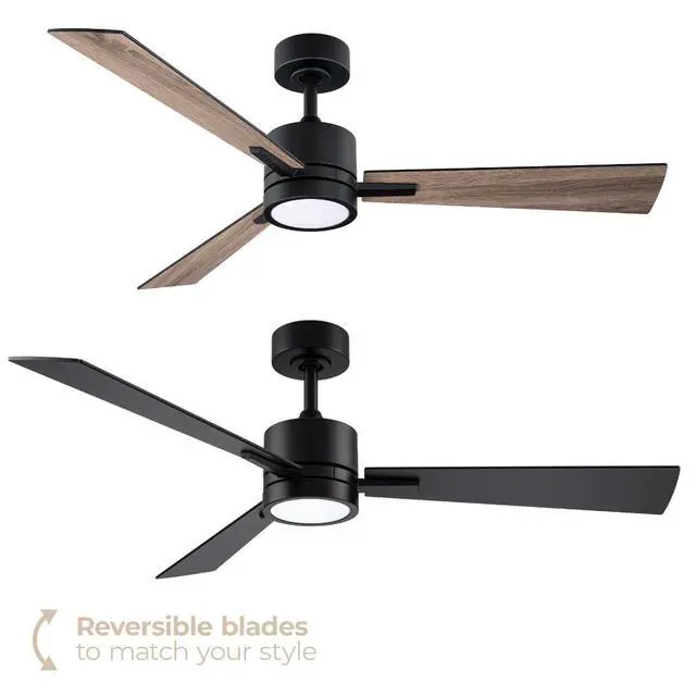 Alt view image 2 of 6 - Bali 42in 3-Blade Smart Indoor or Outdoor Ceiling Fan 2700K-6000K CCT Tunable Range LED Light Kit in Matte Black with Reversible Black and Weathered Wood Blades Works With iOS or Android App