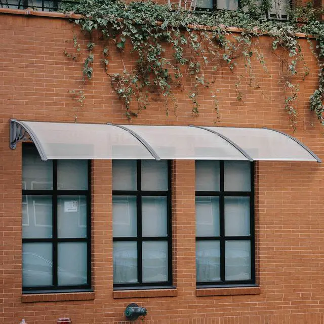 Alt view image 3 of 6 - 116" x 38.6" Window Awning Outdoor Polycarbonate Door Shade Patio Cover Canopy, 6055-4012(Clear Board with Gray Bracket)