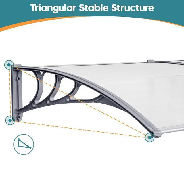 Alt view image 6 of 6 - 116" x 38.6" Window Awning Outdoor Polycarbonate Door Shade Patio Cover Canopy, 6055-4012(Clear Board with Gray Bracket)