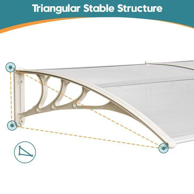 Alt view image 5 of 6 - 115.9" x 37.8" Window Awning Outdoor Polycarbonate Door Shade Patio Cover Canopy, 6055-4012 (Clear Board with White Bracket)