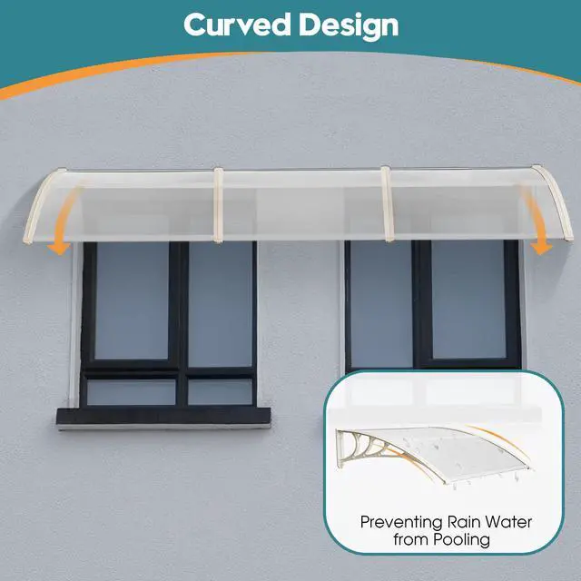 Alt view image 6 of 6 - 115.9" x 37.8" Window Awning Outdoor Polycarbonate Door Shade Patio Cover Canopy, 6055-4012 (Clear Board with White Bracket)