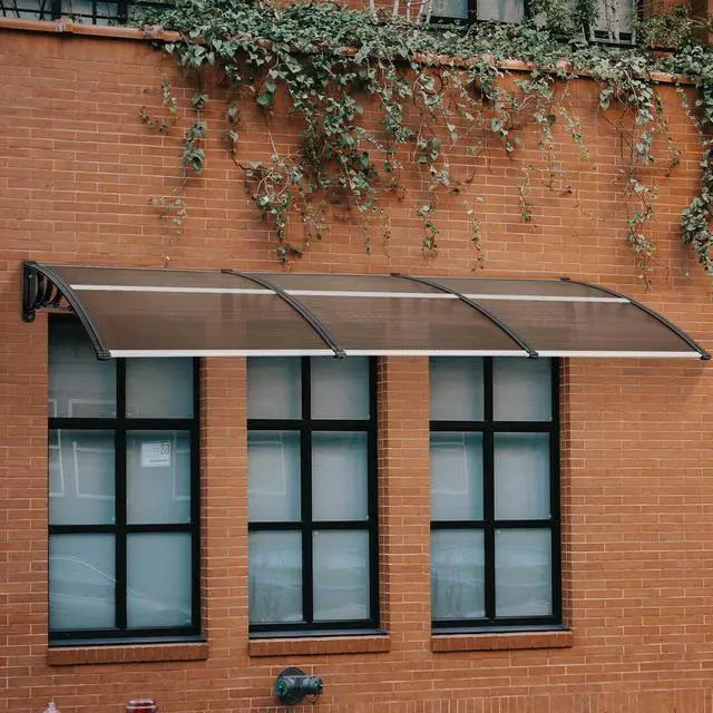 Alt view image 4 of 6 - 115.9" x 37.8" Window Awning Outdoor Polycarbonate Door Shade Patio Cover Canopy, 6055-4012 (Brown Board with Black Bracket)
