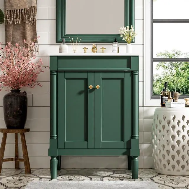 Alt view image 4 of 6 - 24 Inch Bathroom Vanity with Single Sink Combo Set, Modern Bathroom Storage Cabinet with Double Soft Closing Doors, Solid Wood Frame Bathroom Vanities