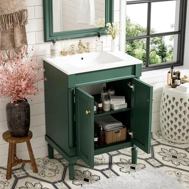 Alt view image 5 of 6 - 24 Inch Bathroom Vanity with Single Sink Combo Set, Modern Bathroom Storage Cabinet with Double Soft Closing Doors, Solid Wood Frame Bathroom Vanities
