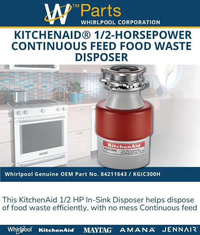 Alt view image 3 of 5 - ® 84211643 1/2-Horsepower Continuous Feed Food Waste Disposer Replaces KGIC300H