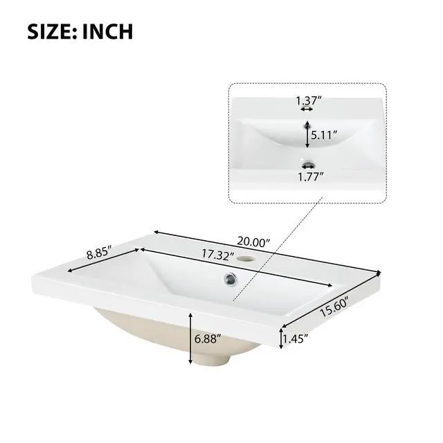 Alt view image 5 of 6 - 20" Small Bathroom Vanity with Sink, Small Bathroom Cabinet with Toilet Paper Holder & Open Shelf, Solid Wood Bathroom Vanity with Glass Door, Undermount Ceramic Sink, White