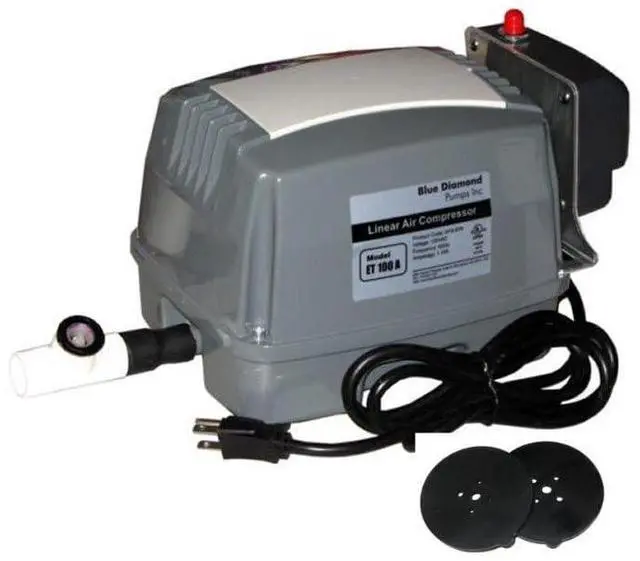 Main image of Blue Diamond ET100A Septic Air Pump w/Free Lo Pressure Alarm & Back Pressure Safety Valve (Maximizes Aerator Service Life) Free Extra Diaphragms