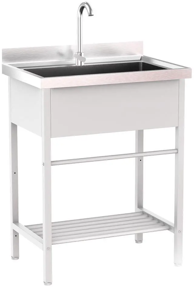 Main image of White Stainless Steel Utility Sink, 26.5"D x 17.3"W x 39"H, Freestanding Single Bowl Wash Basin with Storage Shelf, Heavy-Duty Prep & Cleaning Sink for Restaurant, Kitchen, Laundry & Garage Use