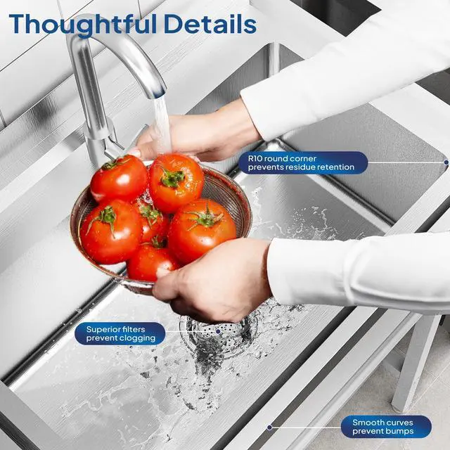 Alt view image 5 of 6 - White Stainless Steel Utility Sink, 26.5"D x 17.3"W x 39"H, Freestanding Single Bowl Wash Basin with Storage Shelf, Heavy-Duty Prep & Cleaning Sink for Restaurant, Kitchen, Laundry & Garage Use