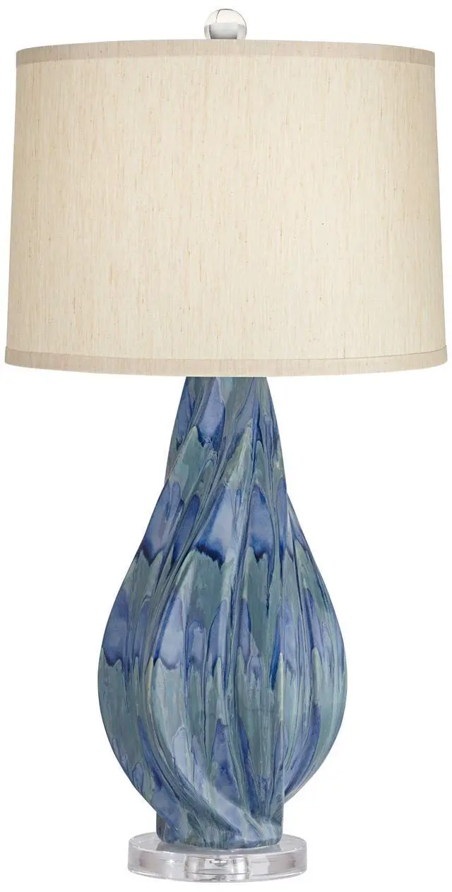 Alt view image 2 of 6 - Teresa Modern Table Lamp with Dimmer and USB Charging Port 31" Tall Teal Blue Ceramic Beige Fabric Drum Shade Living Room Bedroom House Bedside Home Office (Color May Vary)
