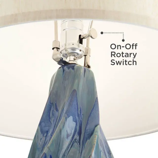 Alt view image 5 of 6 - Teresa Modern Table Lamp with Dimmer and USB Charging Port 31" Tall Teal Blue Ceramic Beige Fabric Drum Shade Living Room Bedroom House Bedside Home Office (Color May Vary)