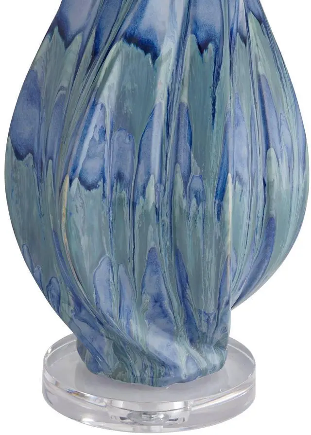 Alt view image 6 of 6 - Teresa Modern Table Lamp with Dimmer and USB Charging Port 31" Tall Teal Blue Ceramic Beige Fabric Drum Shade Living Room Bedroom House Bedside Home Office (Color May Vary)