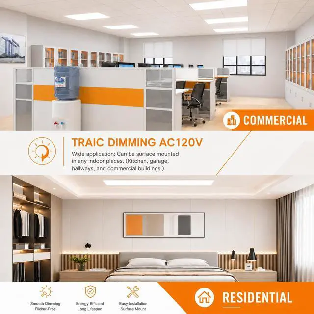 Alt view image 2 of 6 - 1x4 Led Flat Panel Light Surface Mount Ceiling Light, 3CCT 3000K/4000K/5000K Dimmable, 30W/40W/46W 5060LM -Lit, Flush Mount or Drop Ceiling for Office Kitchen Garage, White (4 Pack)