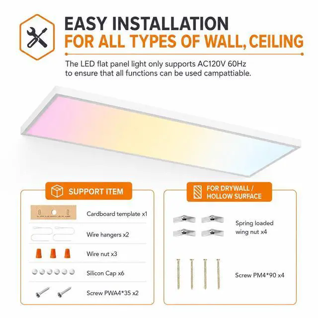 Alt view image 6 of 6 - 1x4 Led Flat Panel Light Surface Mount Ceiling Light, 3CCT 3000K/4000K/5000K Dimmable, 30W/40W/46W 5060LM -Lit, Flush Mount or Drop Ceiling for Office Kitchen Garage, White (4 Pack)