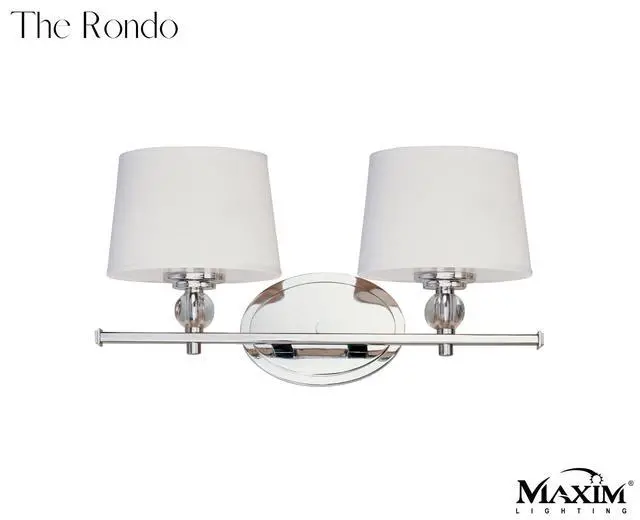 Alt view image 2 of 6 - Lighting Rondo 2-Light Bath Vanity Light | Polished Nickel Finish | Transitional Indoor Light Fixture | Ideal for Bathrooms & Powder Rooms | Dimmable Damp Rated | 12762WTPN