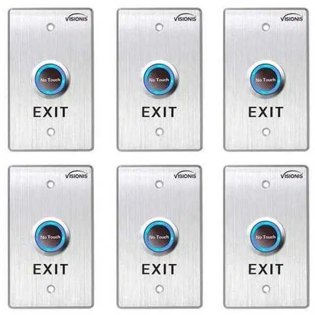 Main image of 6 Pack FPC-7548 VIS-7013 Indoor Stainless Steel No Touch Request to Exit Button with Time Delay Standard Size with LED Light NC COM and NO Outputs
