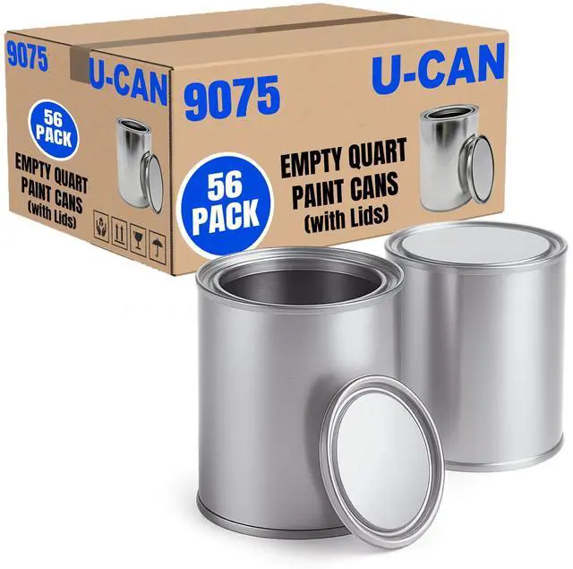 Main image of Bulk Empty Quart Paint Cans with Lids - Box of 56 - Multi-Purpose Empty Metal 32oz Paint Cans with Lids Set for DIY, Storage and Professional Projects- 9075