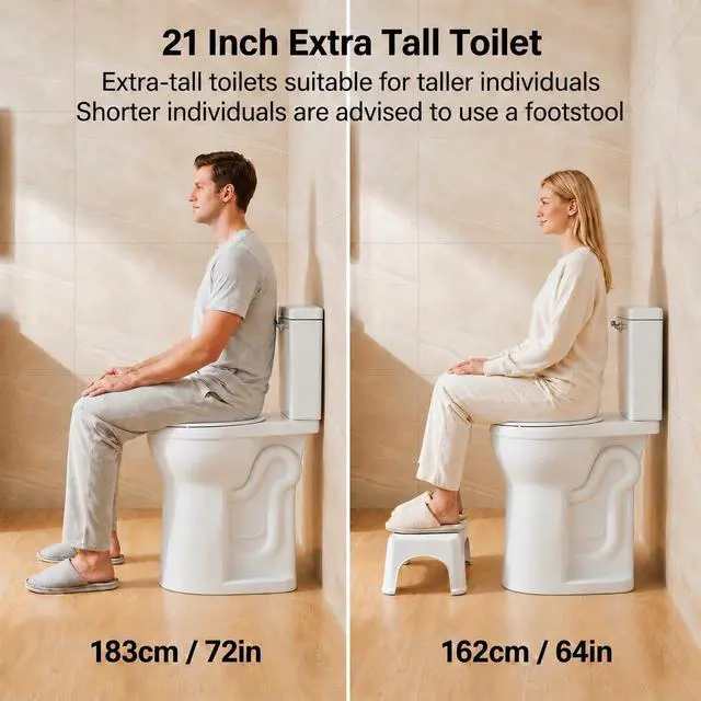 Alt view image 2 of 6 - 21" Two-Piece Elongated Toilet for Tall People, Extra Tall Comfort Height Toilet with 12" Rough-In, 1.28 GPF Water Saving, Soft Close Seat for Seniors & Pregnant women