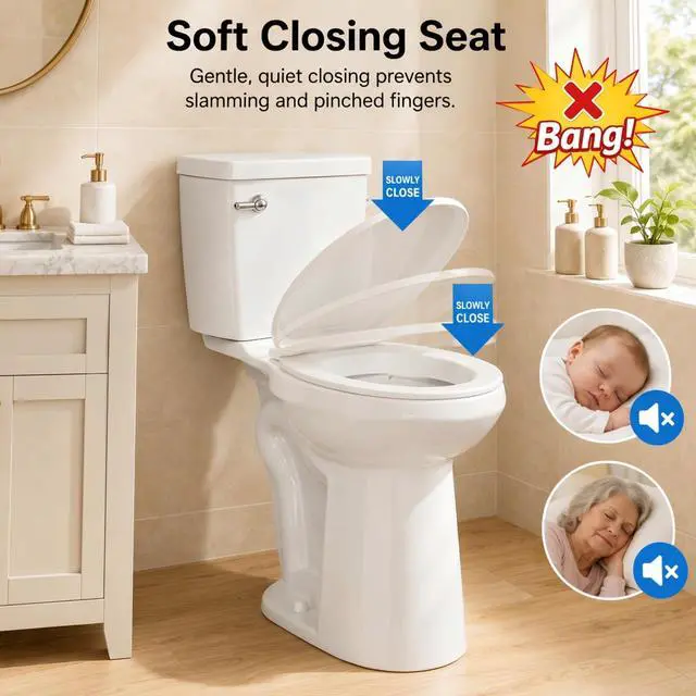 Alt view image 3 of 6 - 21" Two-Piece Elongated Toilet for Tall People, Extra Tall Comfort Height Toilet with 12" Rough-In, 1.28 GPF Water Saving, Soft Close Seat for Seniors & Pregnant women