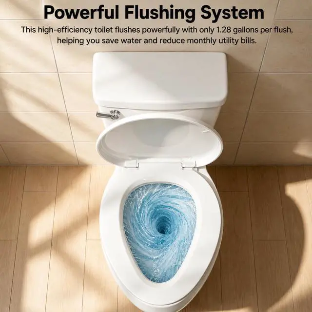Alt view image 4 of 6 - 21" Two-Piece Elongated Toilet for Tall People, Extra Tall Comfort Height Toilet with 12" Rough-In, 1.28 GPF Water Saving, Soft Close Seat for Seniors & Pregnant women