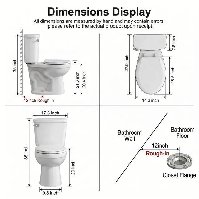 Alt view image 6 of 6 - 21" Two-Piece Elongated Toilet for Tall People, Extra Tall Comfort Height Toilet with 12" Rough-In, 1.28 GPF Water Saving, Soft Close Seat for Seniors & Pregnant women