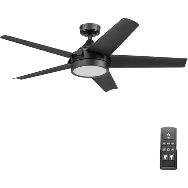 Main image of Byard 52 Inch Indoor and Outdoor Ceiling Fan with Color Changing LED Light and Remote Control, 5 Blades, Matte Black