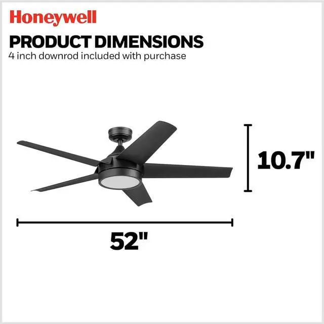 Alt view image 2 of 6 - Byard 52 Inch Indoor and Outdoor Ceiling Fan with Color Changing LED Light and Remote Control, 5 Blades, Matte Black