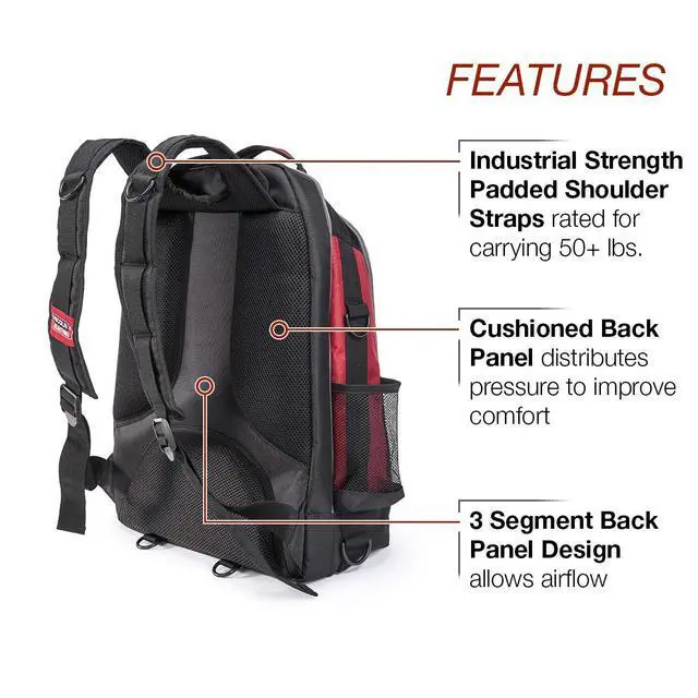 Alt view image 5 of 6 - Welders All-in-One Backpack | Tool, PPE and Electronics Storage | Adjustable External Storage Net | K3740-1, Black, Red, Grey