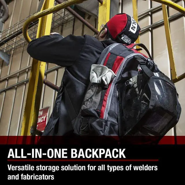 Alt view image 6 of 6 - Welders All-in-One Backpack | Tool, PPE and Electronics Storage | Adjustable External Storage Net | K3740-1, Black, Red, Grey