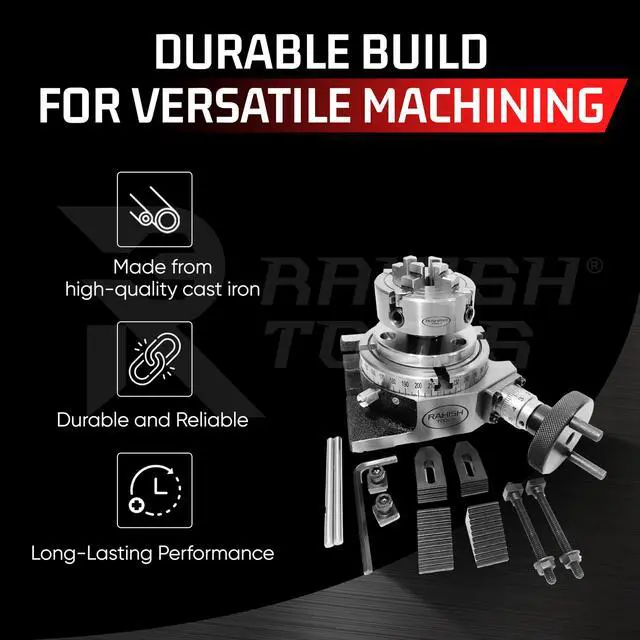 Alt view image 3 of 6 - Rotary Table for Milling Machines 4" Inches (100mm) 4 Slots Horizontal and Vertical with 70mm 4 Jaw Independent Dog Chuck with Back Plate and T-nuts with m6 clamp kit
