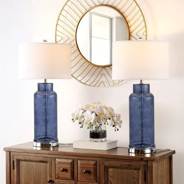 Alt view image 2 of 5 - Lighting Collection Set of 2 Glass Bottle Blue 30-Inch Table Lamps, LED Bulbs Included, Coastal Bedroom Living Room Home Office (LIT4157C-SET2)
