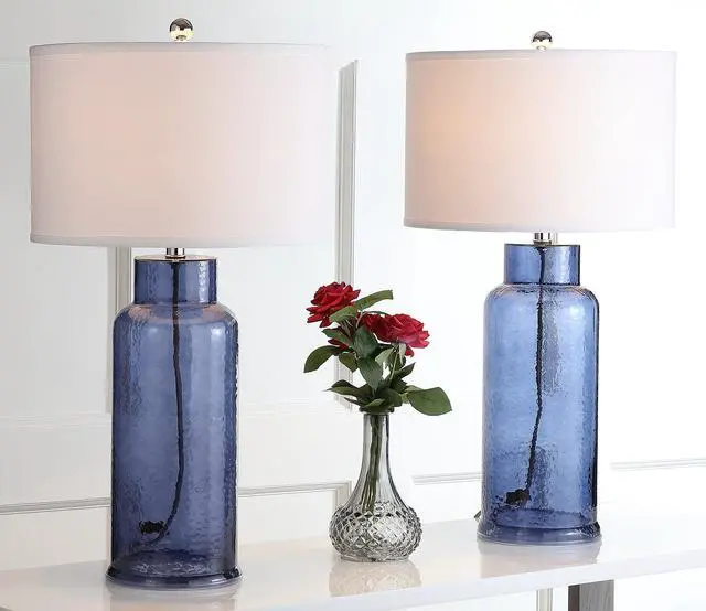 Alt view image 4 of 5 - Lighting Collection Set of 2 Glass Bottle Blue 30-Inch Table Lamps, LED Bulbs Included, Coastal Bedroom Living Room Home Office (LIT4157C-SET2)