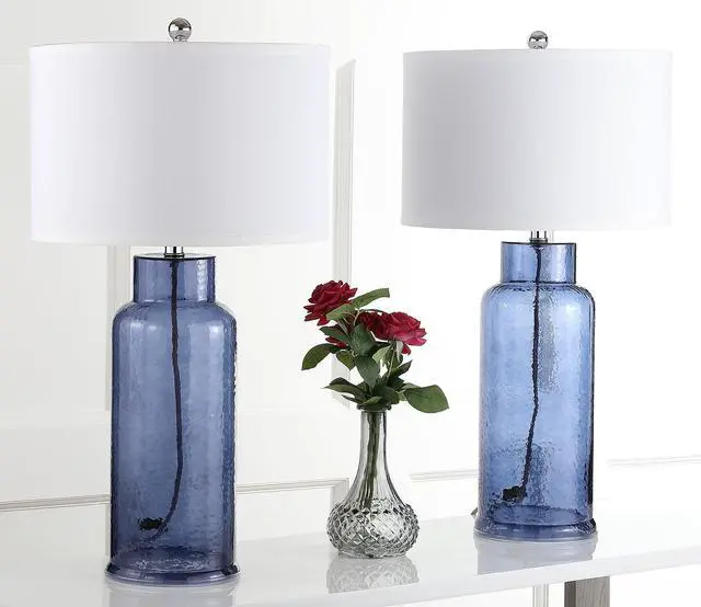 Alt view image 5 of 5 - Lighting Collection Set of 2 Glass Bottle Blue 30-Inch Table Lamps, LED Bulbs Included, Coastal Bedroom Living Room Home Office (LIT4157C-SET2)