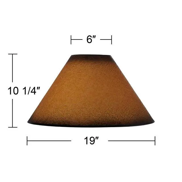 Alt view image 4 of 6 - Set of 2 Empire Lamp Shade (Pre-Assembled) s Distressed Faux Paper Brown Extra Large 6" Top x 19" Bottom x 12" High Spider with Replacement Harp and Finial Fitting