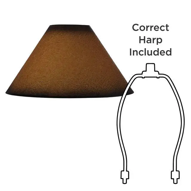 Alt view image 6 of 6 - Set of 2 Empire Lamp Shade (Pre-Assembled) s Distressed Faux Paper Brown Extra Large 6" Top x 19" Bottom x 12" High Spider with Replacement Harp and Finial Fitting