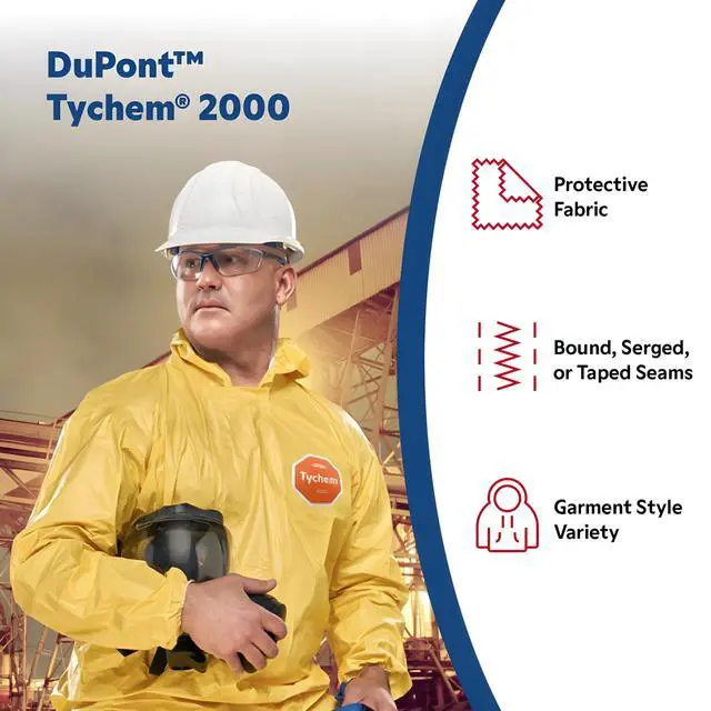 Alt view image 3 of 6 - Tychem 2000 Disposable Chemical Resistant Coverall with Elastic Cuff, Hood, Socks and Serged Seams, Yellow, X-Large, 12-Pack