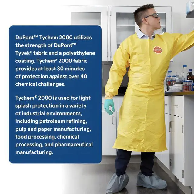 Alt view image 4 of 6 - Tychem 2000 Disposable Chemical Resistant Coverall with Elastic Cuff, Hood, Socks and Serged Seams, Yellow, X-Large, 12-Pack