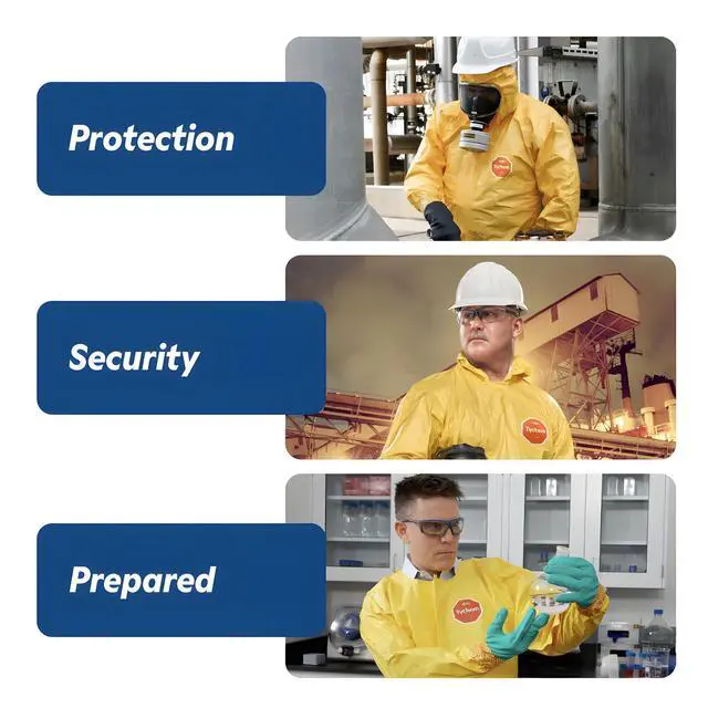 Alt view image 6 of 6 - Tychem 2000 Disposable Chemical Resistant Coverall with Elastic Cuff, Hood, Socks and Serged Seams, Yellow, X-Large, 12-Pack