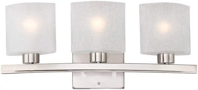 Main image of Modern Wall Mount Light Brushed Nickel Silver Hardwired 23 1/2" Wide 3-Light Fixture Curved Frame White Linen Glass Shade for Bedroom Bathroom Vanity Reading Living Room Hallway