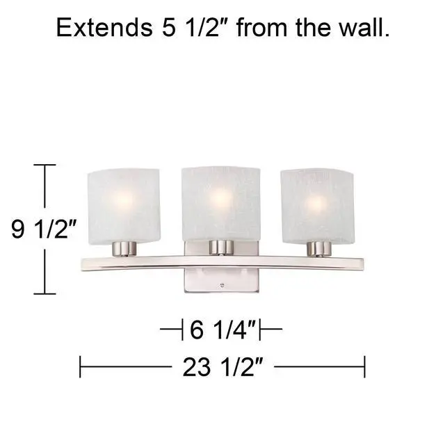 Alt view image 4 of 6 - Modern Wall Mount Light Brushed Nickel Silver Hardwired 23 1/2" Wide 3-Light Fixture Curved Frame White Linen Glass Shade for Bedroom Bathroom Vanity Reading Living Room Hallway