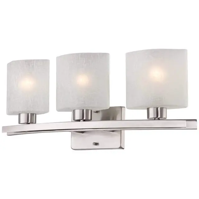 Alt view image 5 of 6 - Modern Wall Mount Light Brushed Nickel Silver Hardwired 23 1/2" Wide 3-Light Fixture Curved Frame White Linen Glass Shade for Bedroom Bathroom Vanity Reading Living Room Hallway