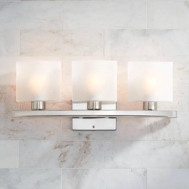 Alt view image 6 of 6 - Modern Wall Mount Light Brushed Nickel Silver Hardwired 23 1/2" Wide 3-Light Fixture Curved Frame White Linen Glass Shade for Bedroom Bathroom Vanity Reading Living Room Hallway