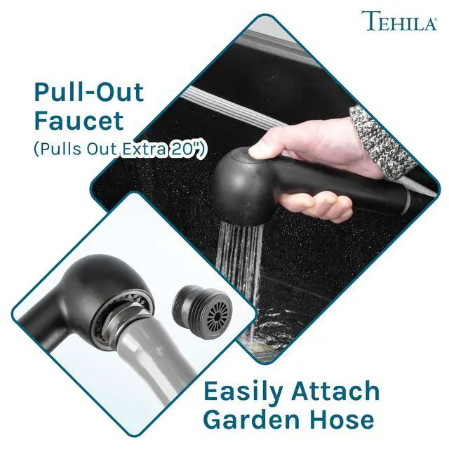 Alt view image 2 of 6 - Space Saver Utility Sink by, Pull-Out Faucet, Soap Dispenser, Black Tub