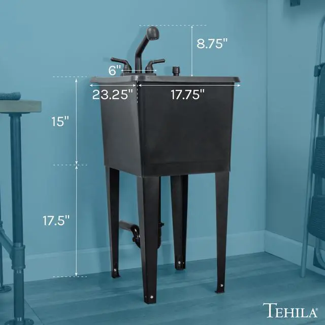 Alt view image 6 of 6 - Space Saver Utility Sink by, Pull-Out Faucet, Soap Dispenser, Black Tub